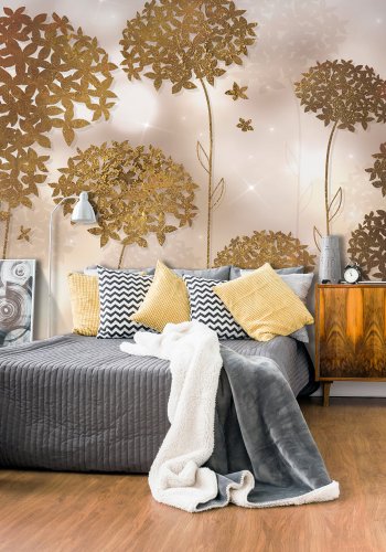 ARTGEIST fototapet - Golden Garden, moderne blomster i metal look (flere strrelser)