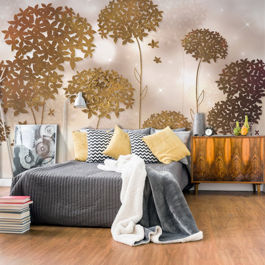 ARTGEIST fototapet - Golden Garden, moderne blomster i metal look (flere strrelser)