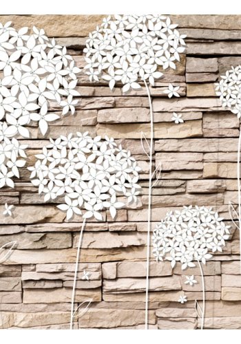 ARTGEIST fototapet - Flowers on the Stone, hvide blomster p mursten (flere strrelser)