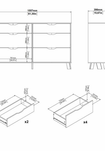 TVILUM Ikast Dobbeltkommode 6 skuffer, Jackson Hickory / Hvid, 155,7 x 39,8 x 92,2 cm