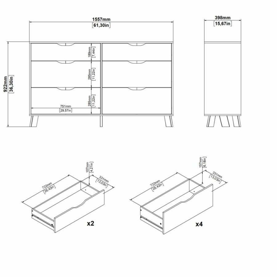 TVILUM Ikast Dobbeltkommode 6 skuffer, Jackson Hickory / Hvid, 155,7 x 39,8 x 92,2 cm