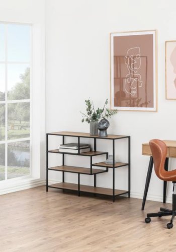 ACT NORDIC Seaford reol, m. 4 hylder - natur mat vild eg ru papir og mat sort stl