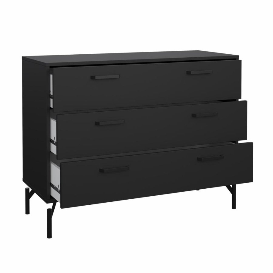TVILUM Dana Chest med 3 skuffer, Matt Black, 98,7 x 39,8 x 76,6 cm