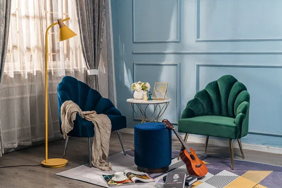 NORDLYS Bolge lnestol - bl fljl og metal