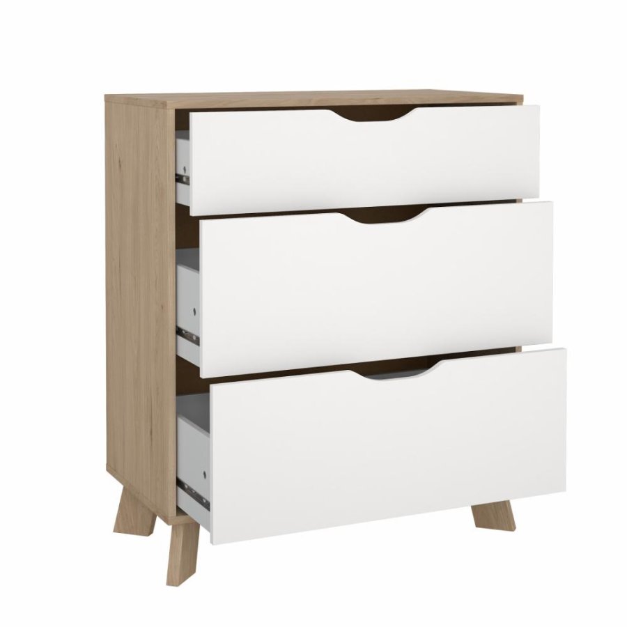 TVILUM Ikast Kommode 3 skuffer, Jackson Hickory / Hvid, 78,7 x 39,8 x 92,2 cm