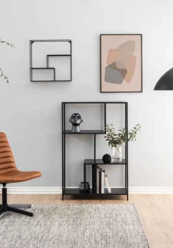 ACT NORDIC Seaford bogreol, m. 3 hylder - sort ask melamin og sort stl