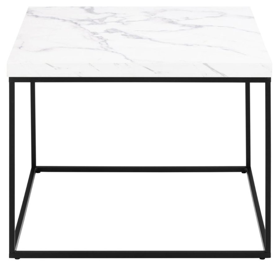 ACT NORDIC Barossa sofabord, kvadratisk - hvid papir Carrara marmorlook og sort stl (60x60)