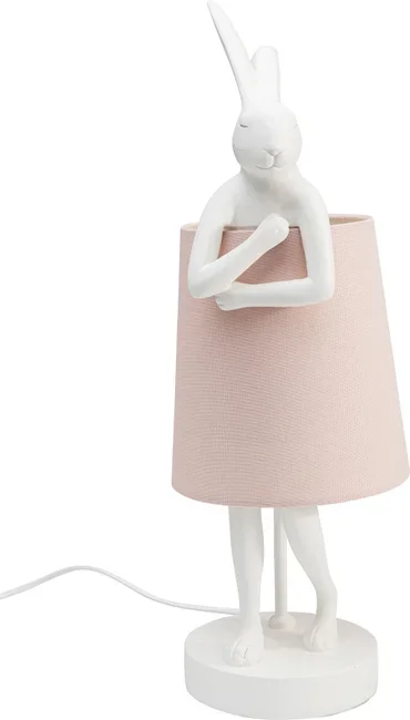 KARE DESIGN Animal Rabbit bordlampe - rosa linnedhr og hvid polyresin/stl (H:50cm)