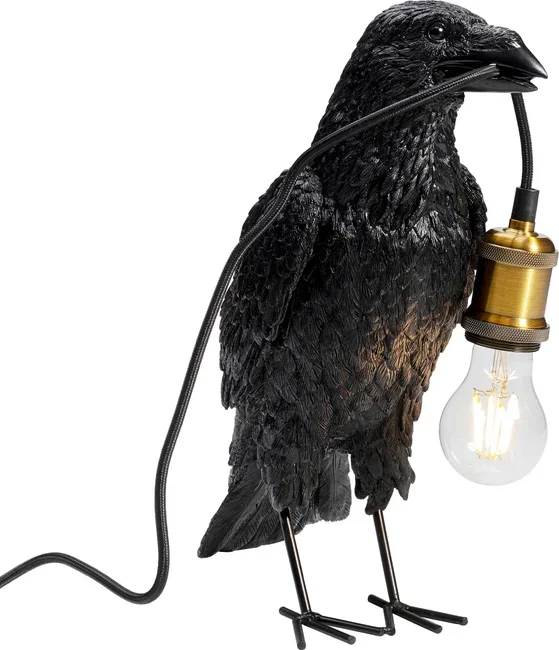 KARE DESIGN Animal Crow bordlampe - mat sort polyresin og kobber aluminium