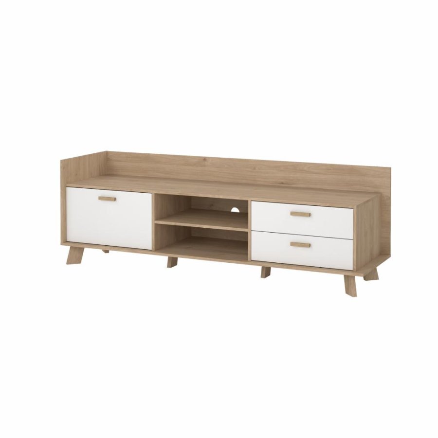 TVILUM Ikast TV-mbel med 1 lge + 2 skuffer, Jackson Hickory/Hvid, 181,9 x 51,2 x 61,6 cm