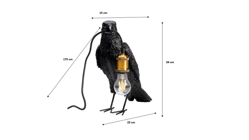 KARE DESIGN Animal Crow bordlampe - mat sort polyresin og kobber aluminium