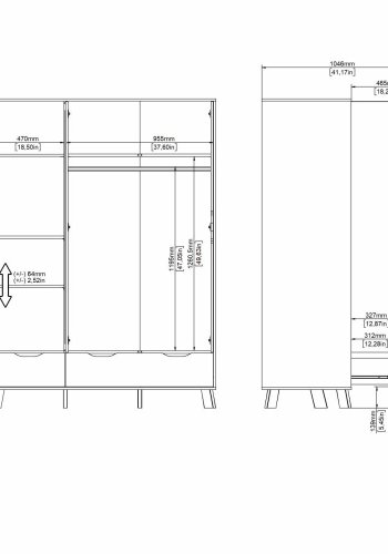 TVILUM Ikast Garderobeskab med 2 dre + 1 spejldr + 2 skuffer, Jackson Hickory/Hvid, 147,2 x 58,1 x 201 cm