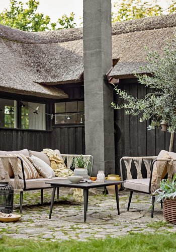 BLOOMINGVILLE Pavone udendrs loungestol, m. armln, beigebrune puder - lysebrun reb/sort metal