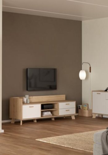 TVILUM Ikast Sknk 4 lger + 1 skuffe, Jackson Hickory/Hvid, 195,7 x 39,1 x 73 cm