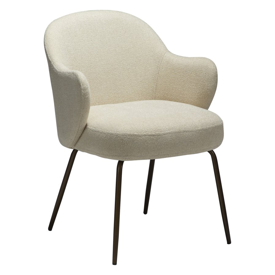 DANFORM Bae lnestol, m. armln - matteret mandel boucléstof m. glimmer og antik messing stl