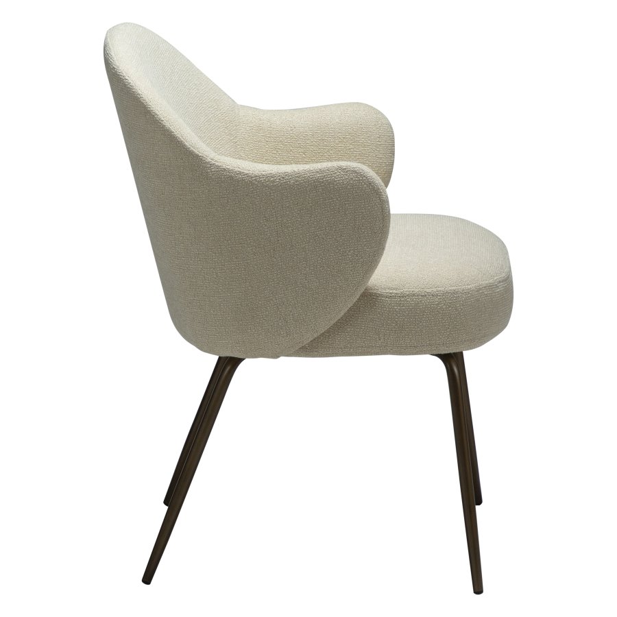 DANFORM Bae lnestol, m. armln - matteret mandel boucléstof m. glimmer og antik messing stl