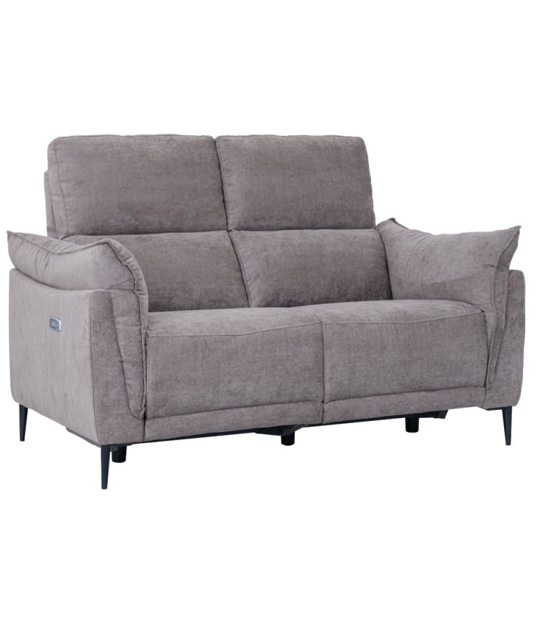 Barcelona 2 pers. sofa, m. recliner, indbygget fodskammel, USB-stik - beige stof og sort metal