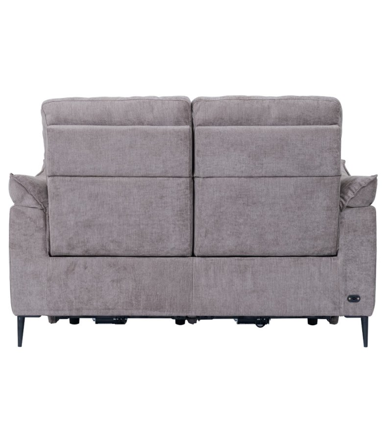 Barcelona 2 pers. sofa, m. recliner, indbygget fodskammel, USB-stik - beige stof og sort metal