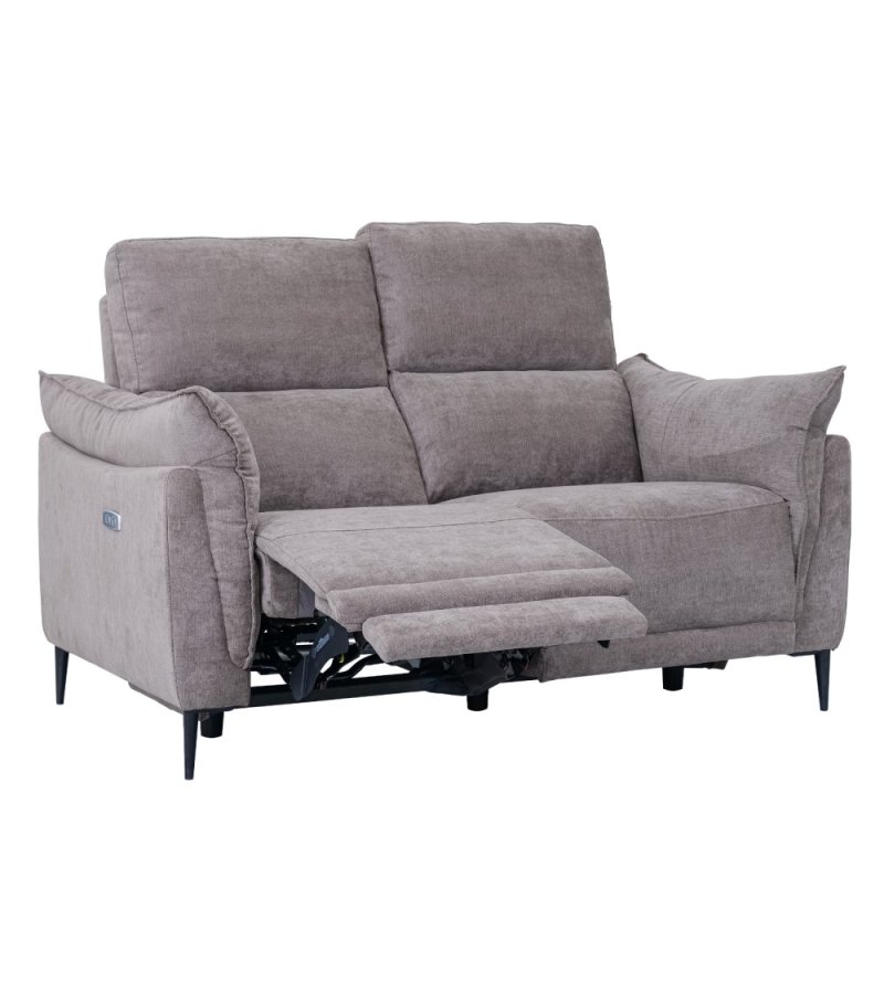 Barcelona 2 pers. sofa, m. recliner, indbygget fodskammel, USB-stik - beige stof og sort metal