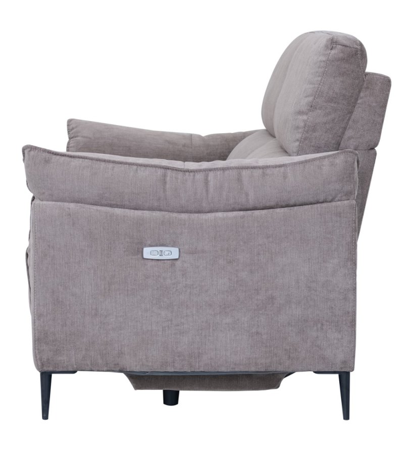 Barcelona 2 pers. sofa, m. recliner, indbygget fodskammel, USB-stik - beige stof og sort metal