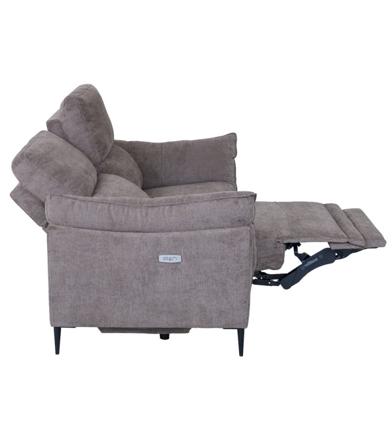 Barcelona 2 pers. sofa, m. recliner, indbygget fodskammel, USB-stik - beige stof og sort metal