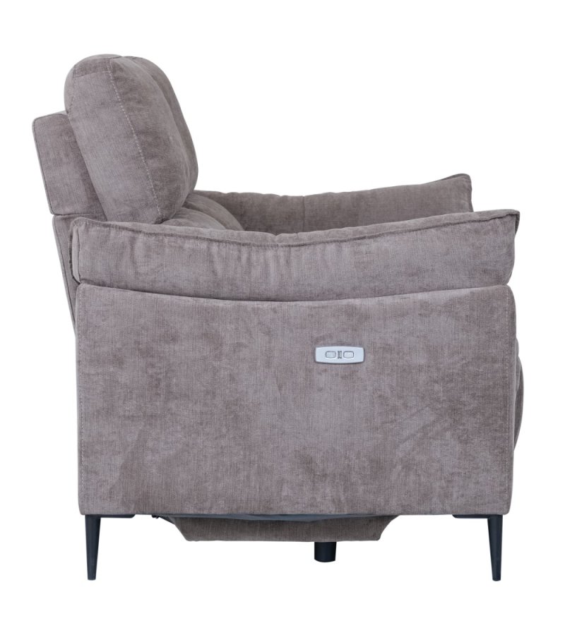 Barcelona 2 pers. sofa, m. recliner, indbygget fodskammel, USB-stik - beige stof og sort metal