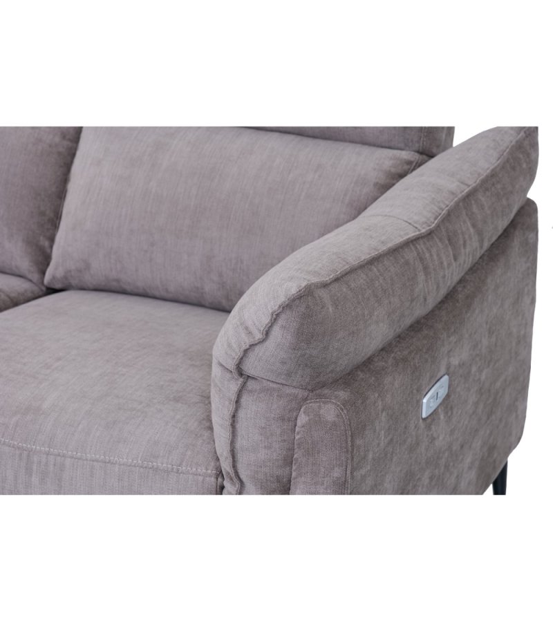Barcelona 2 pers. sofa, m. recliner, indbygget fodskammel, USB-stik - beige stof og sort metal