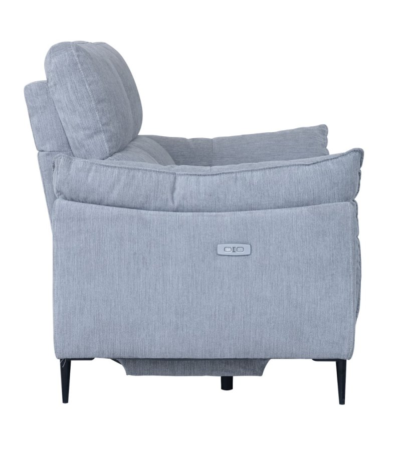 Barcelona 2 pers. sofa, m. recliner, indbygget fodskammel, USB-stik - lysegr stof og sort metal