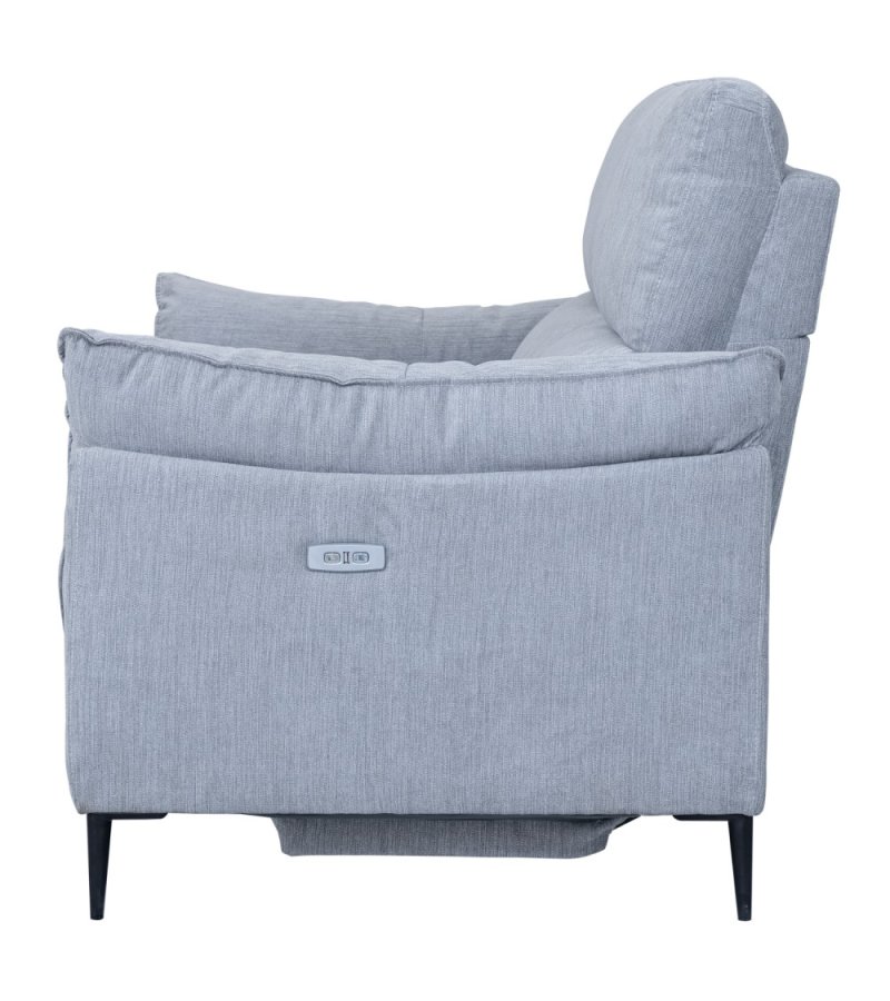 Barcelona 2 pers. sofa, m. recliner, indbygget fodskammel, USB-stik - lysegr stof og sort metal