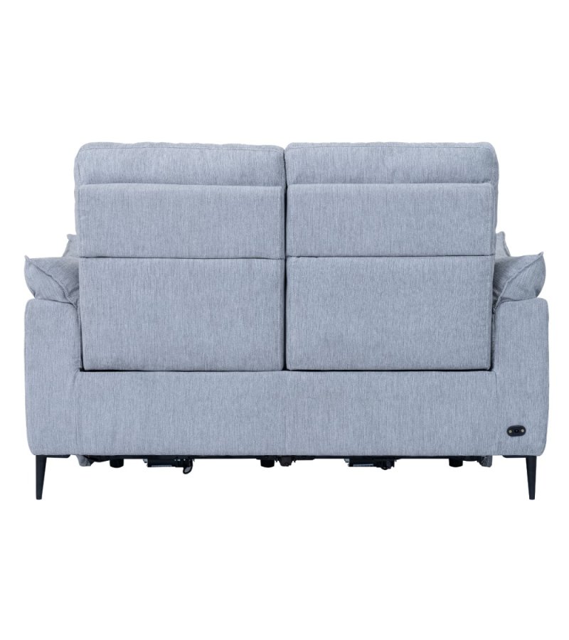 Barcelona 2 pers. sofa, m. recliner, indbygget fodskammel, USB-stik - lysegr stof og sort metal