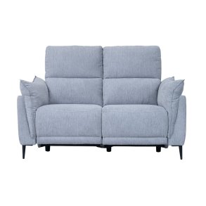 Barcelona 2 pers. sofa, m. recliner, indbygget fodskammel, USB-stik - lysegr stof og sort metal