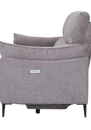 Barcelona 3 pers. sofa, m. recliner, indbygget fodskammel, USB-stik - beige stof og sort metal