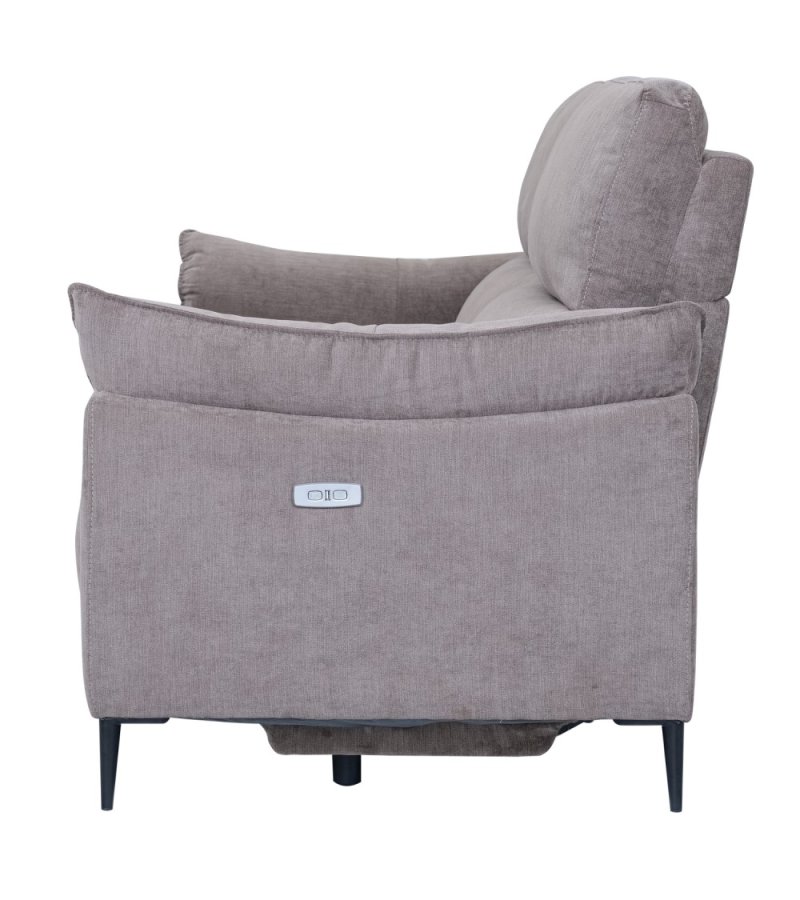 Barcelona 3 pers. sofa, m. recliner, indbygget fodskammel, USB-stik - beige stof og sort metal