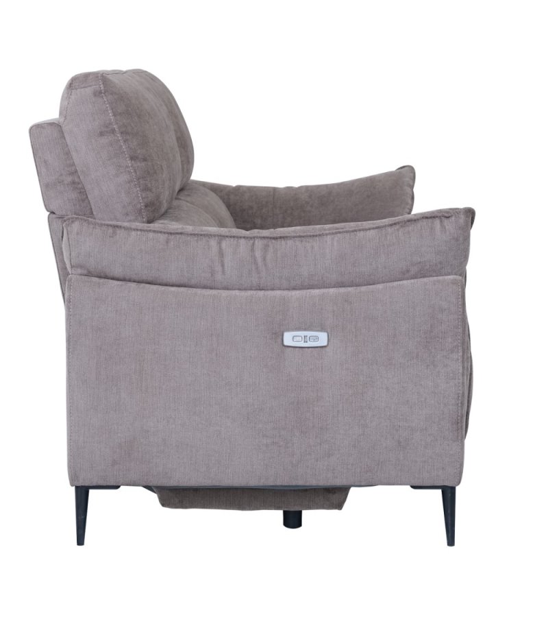 Barcelona 3 pers. sofa, m. recliner, indbygget fodskammel, USB-stik - beige stof og sort metal