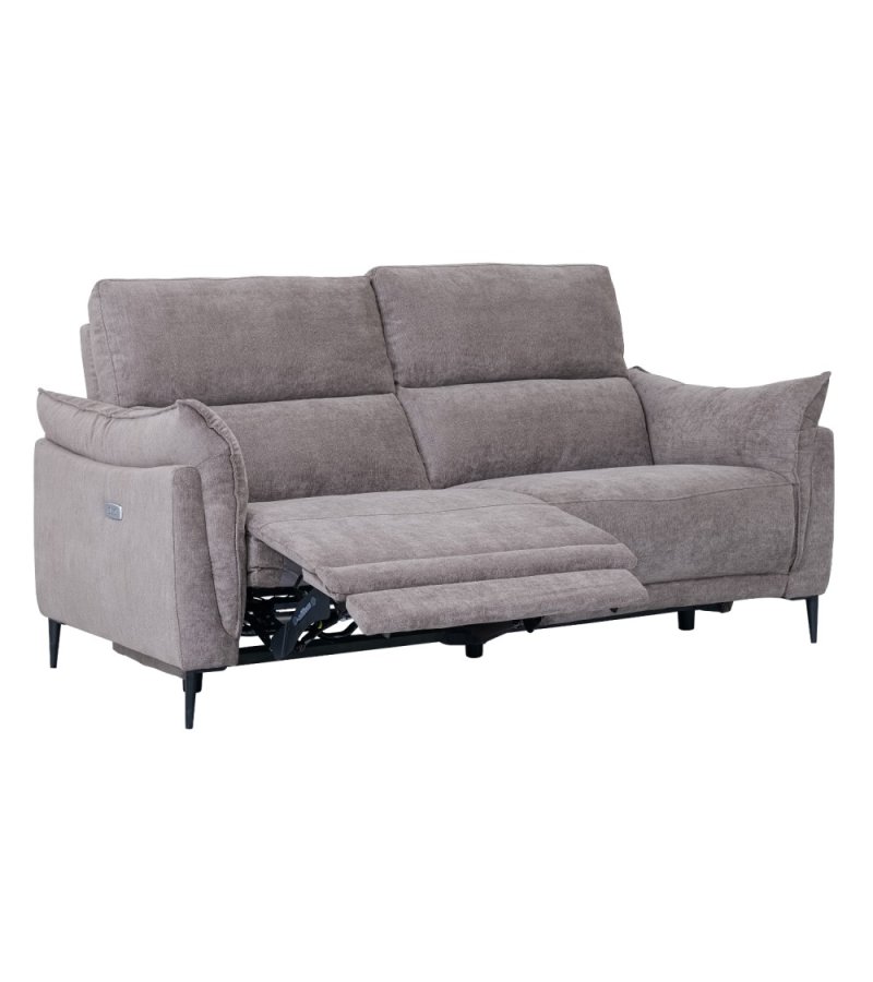 Barcelona 3 pers. sofa, m. recliner, indbygget fodskammel, USB-stik - beige stof og sort metal