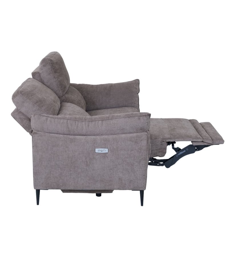 Barcelona 3 pers. sofa, m. recliner, indbygget fodskammel, USB-stik - beige stof og sort metal