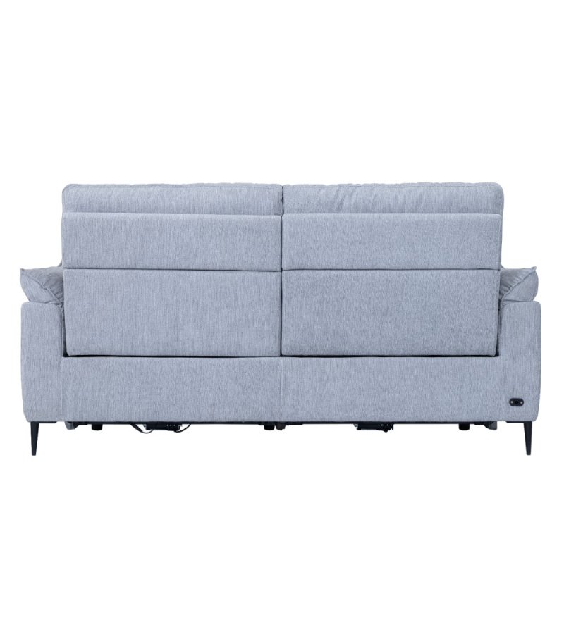 Barcelona 3 pers. sofa, m. recliner, indbygget fodskammel, USB-stik - lysegr stof og sort metal