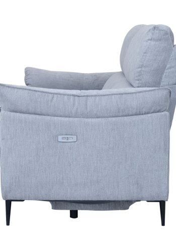 Barcelona 3 pers. sofa, m. recliner, indbygget fodskammel, USB-stik - lysegr stof og sort metal