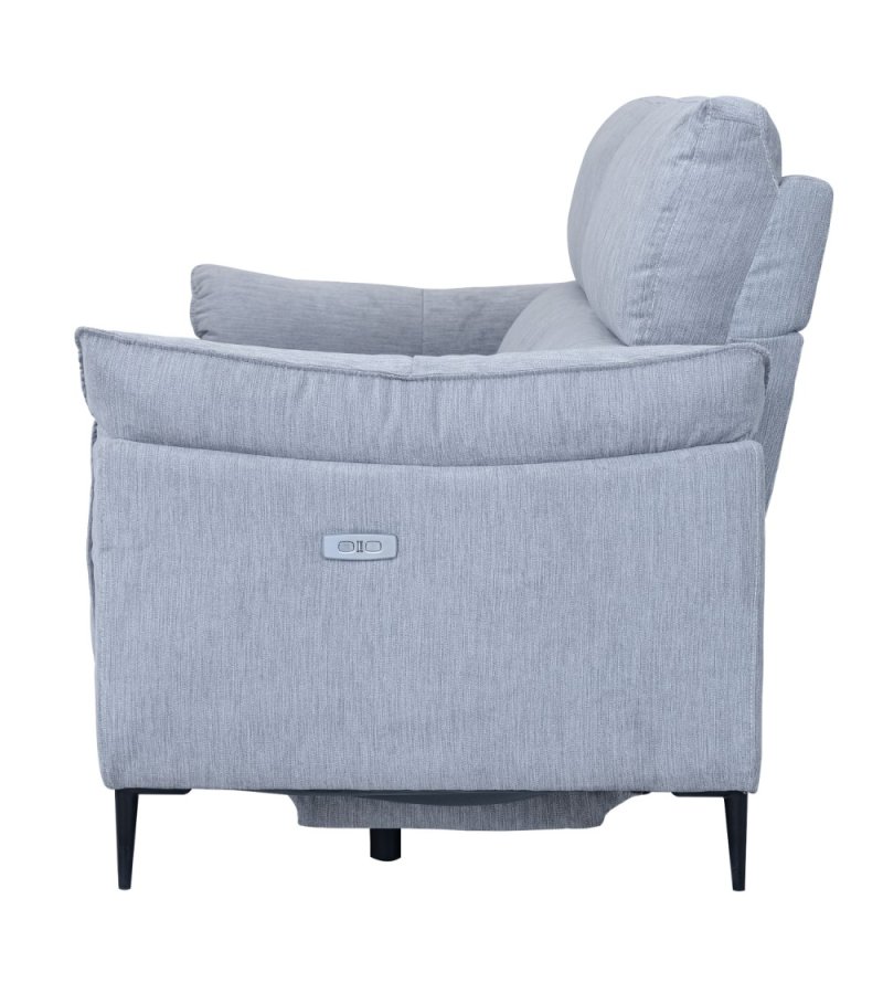 Barcelona 3 pers. sofa, m. recliner, indbygget fodskammel, USB-stik - lysegr stof og sort metal