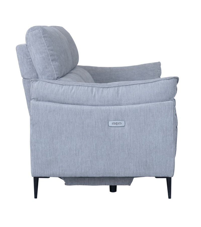 Barcelona 3 pers. sofa, m. recliner, indbygget fodskammel, USB-stik - lysegr stof og sort metal