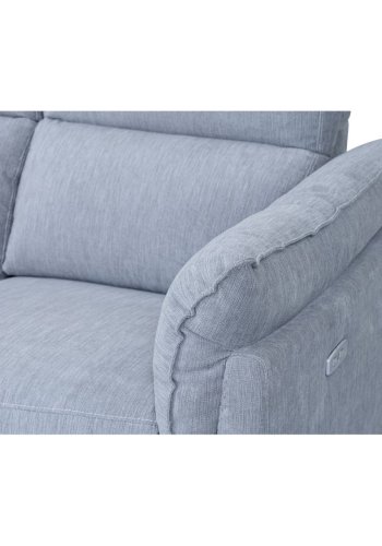 Barcelona 3 pers. sofa, m. recliner, indbygget fodskammel, USB-stik - lysegr stof og sort metal