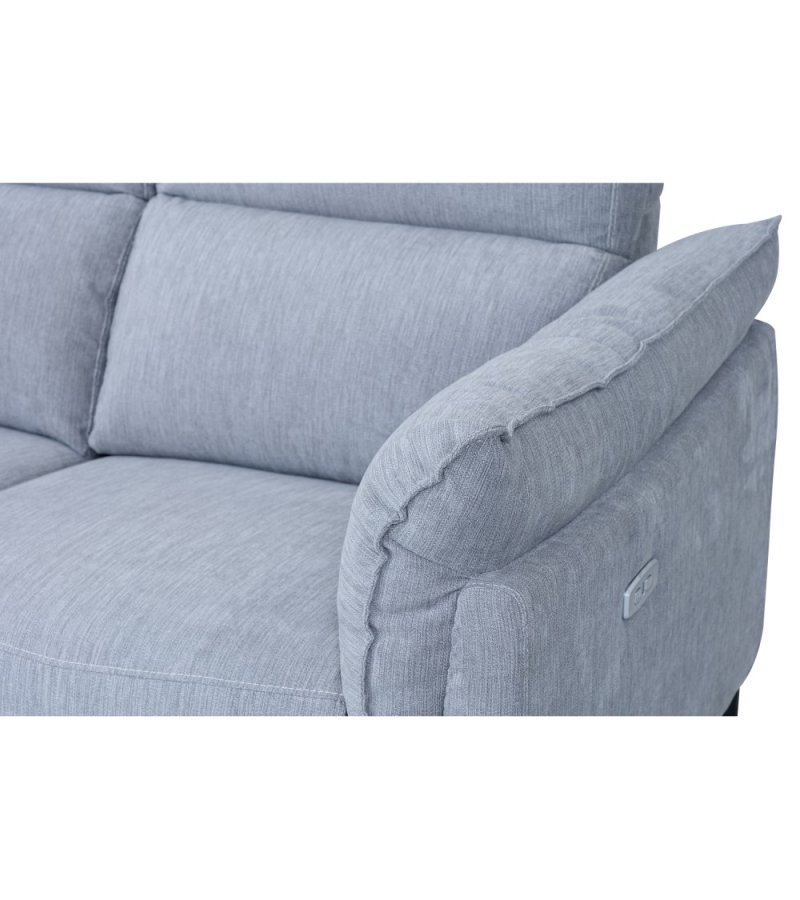 Barcelona 3 pers. sofa, m. recliner, indbygget fodskammel, USB-stik - lysegr stof og sort metal