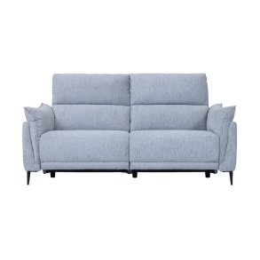 Barcelona 3 pers. sofa, m. recliner, indbygget fodskammel, USB-stik - lysegr stof og sort metal