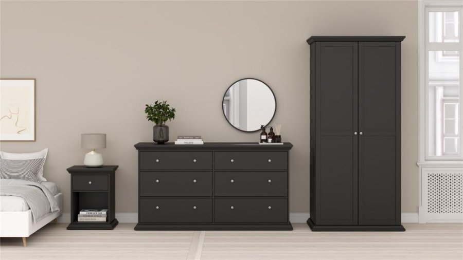 TVILUM North sengebord med 1 skuffe, mat sort, 47,8 x 43,3 x 63,4 cm