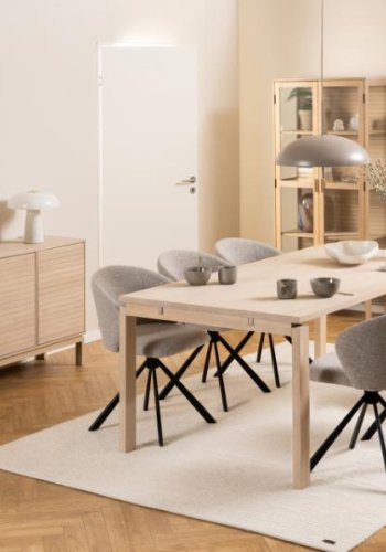 ACT NORDIC Linley spisebord, m. udtrk - hvidpigmenteret egefinér og eg (200x100)