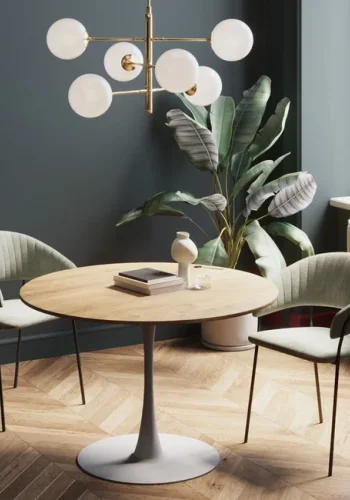 KARE DESIGN Schickeria spisebord, rund - laminat m. egetrslook og hvid stl (110)