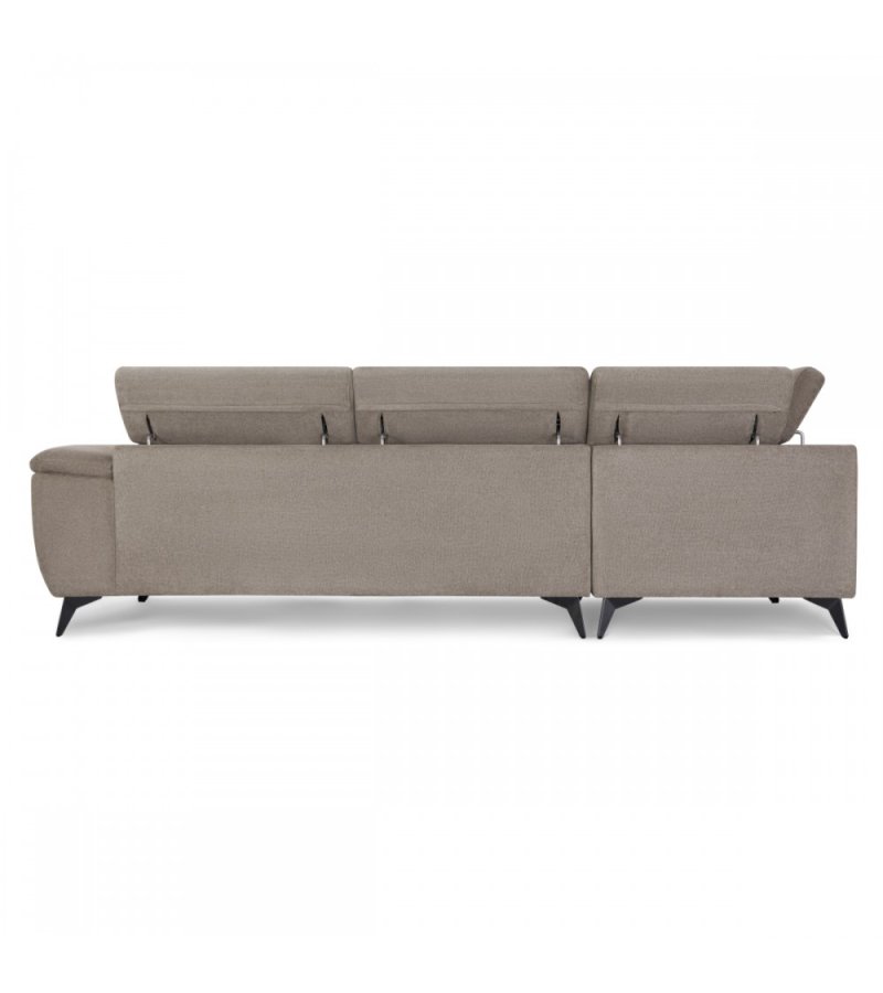 Betis venstre vendt hjrnesofa, m. 5 justerbare nakkepuder - brun stof og sort metal