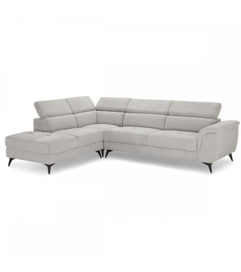 Betis venstre vendt hjrnesofa, m. 5 justerbare nakkepuder - gr stof og sort metal