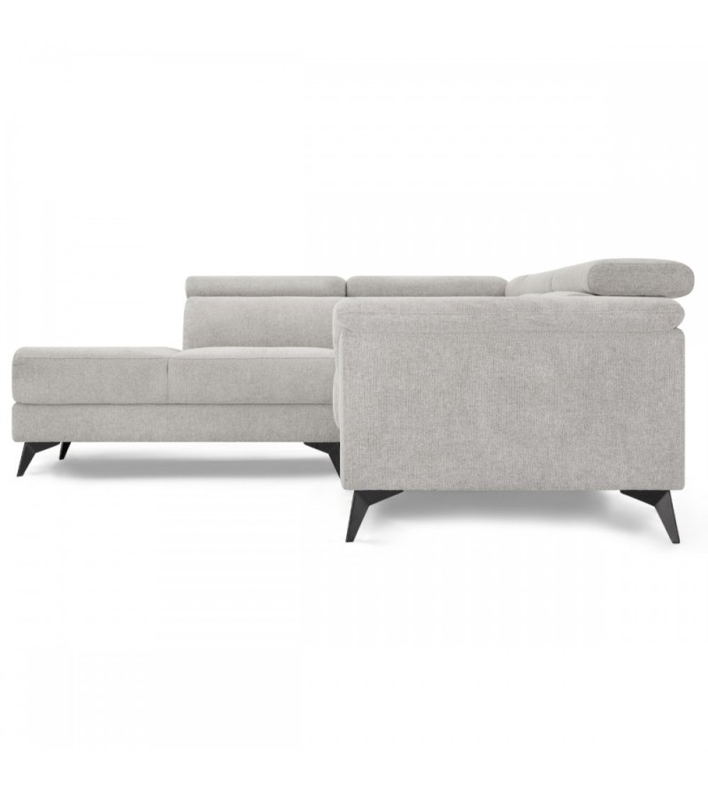 Betis venstre vendt hjrnesofa, m. 5 justerbare nakkepuder - gr stof og sort metal