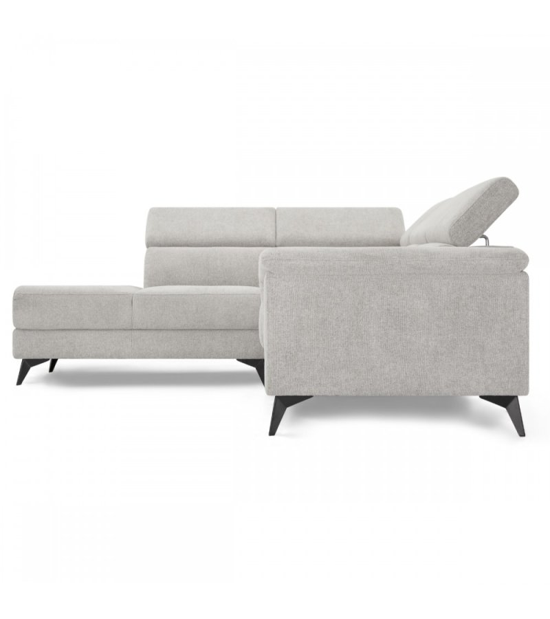 Betis venstre vendt hjrnesofa, m. 5 justerbare nakkepuder - gr stof og sort metal